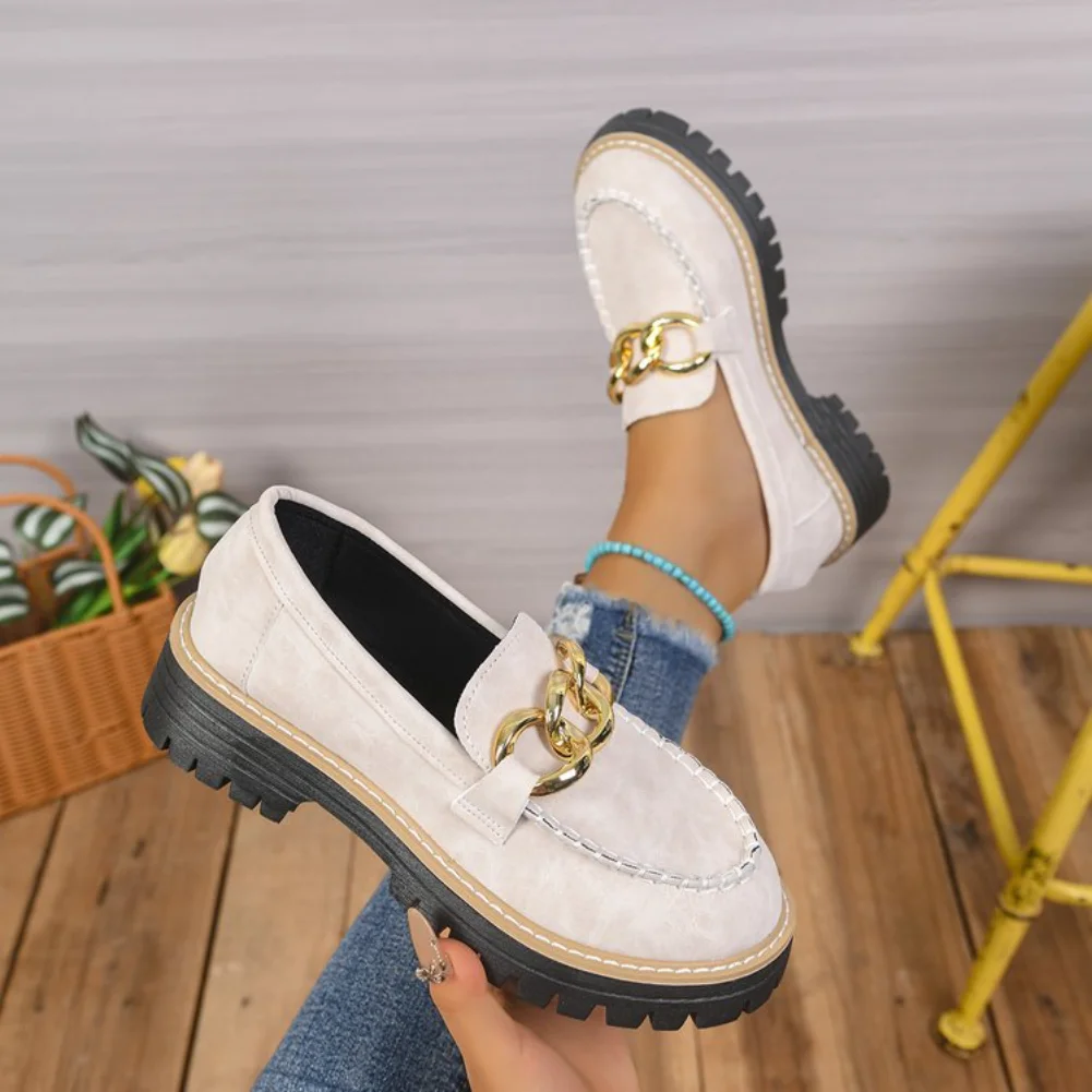Woman Loafers Retro Autumn Shoes Ladies Large Size British Style Thick Heel Shoes Round Toe Outsole Korean Style Sneakers Woman