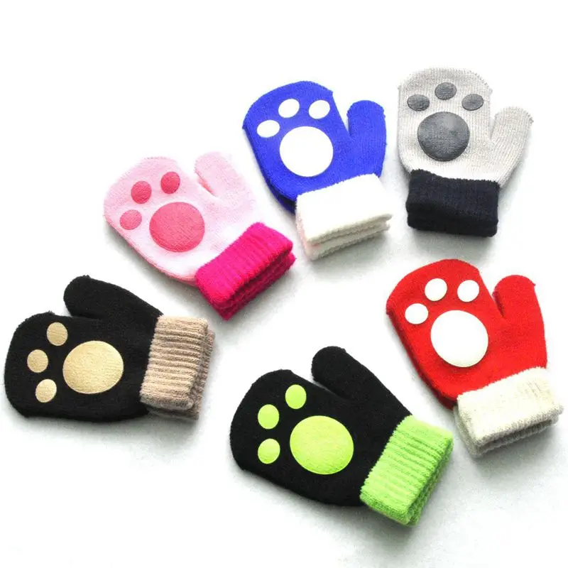 Cute Cat Paw Baby Gloves Autumn Winter Warm Knitted Mittens for Toddler Girl Boy Cartoon Kids Full Finger Gloves Guantes