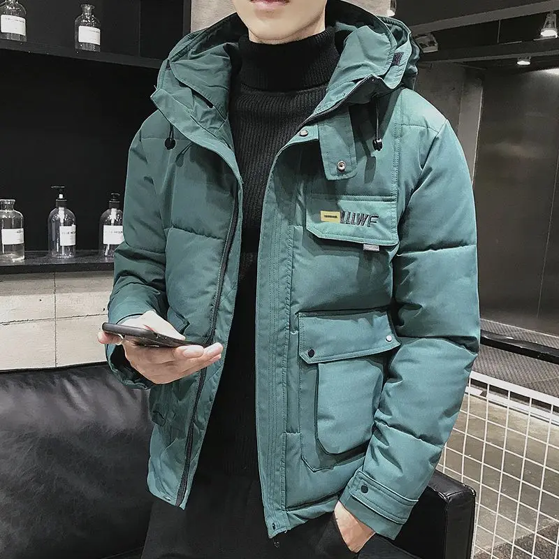 

M-5XL Mens Padded Parkas Jacket Autumn Winter Male Coats Hooded Zipper Solid Loose Shopping Keep Warm Outerwear Clothes Hw69