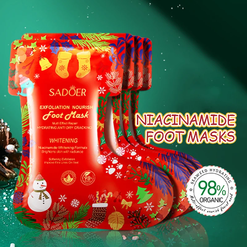 SADOER Christmas Hand Cream Lip Balm Hand Mask Foot Masks Moisturizing Anti Wrinkle Whitening Hands Feet Lips Skin Care Sets