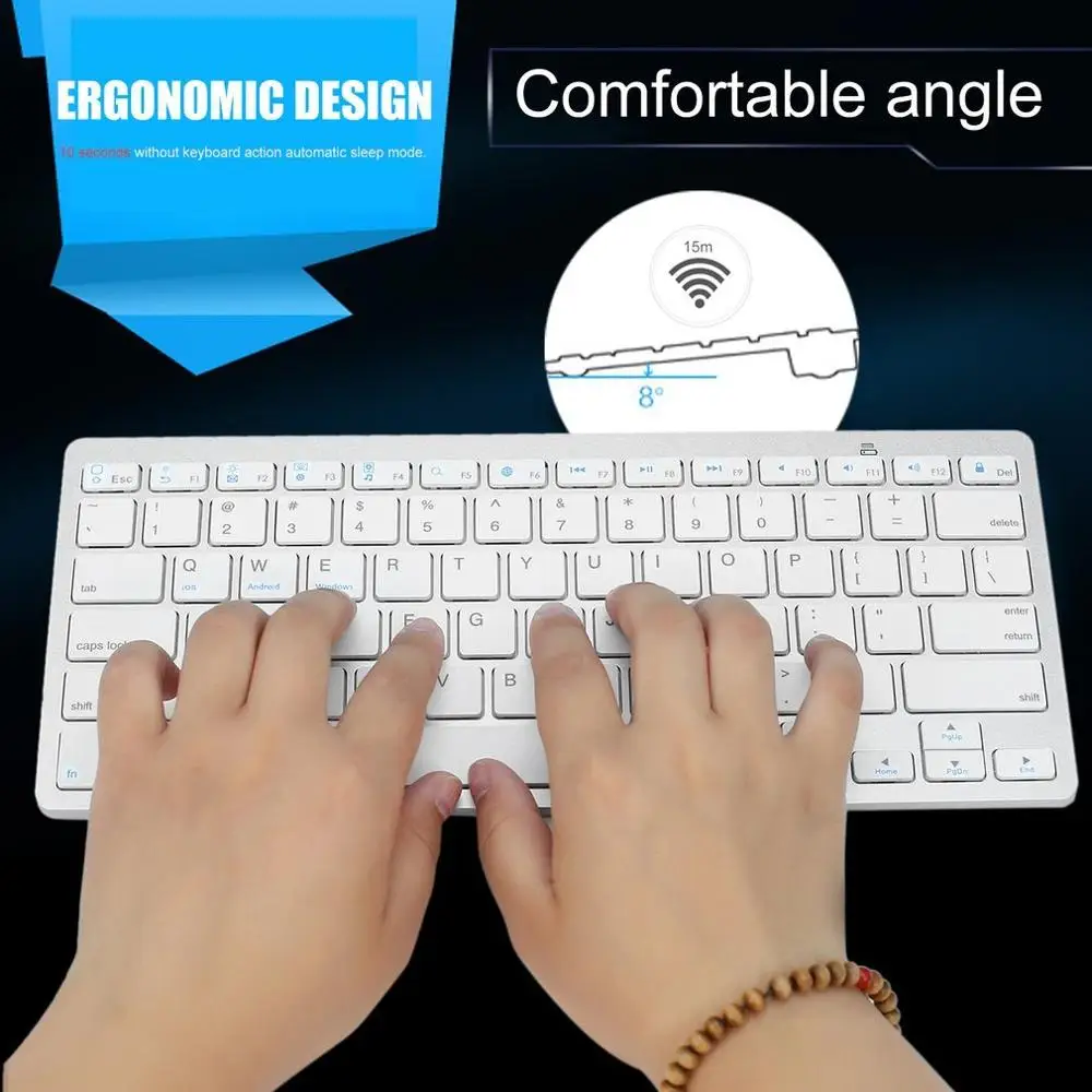 Silver Ultra-slim 78 Keys Wireless Keyboard For Air for ipad Mini for Mac Computer PC Macbook iBook