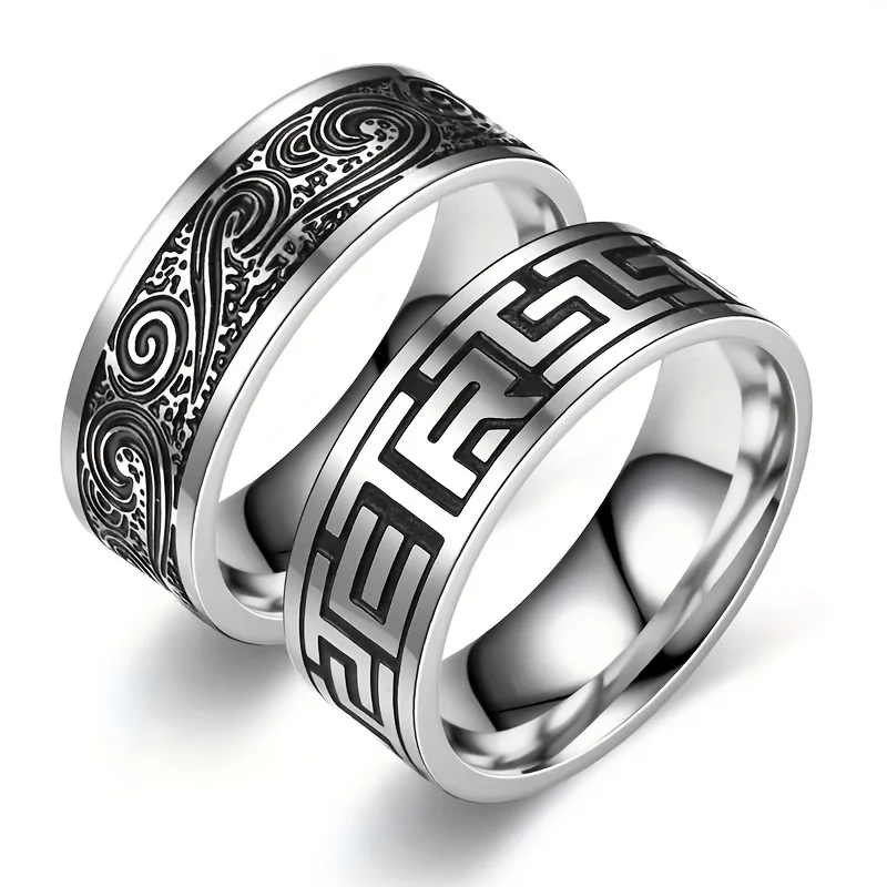 2pcs/set Vintage Stainless Steel Finger Rings Men's Women's Dating Wedding Rings finger ring wedding rings stainless steel ring ring set wedding ring