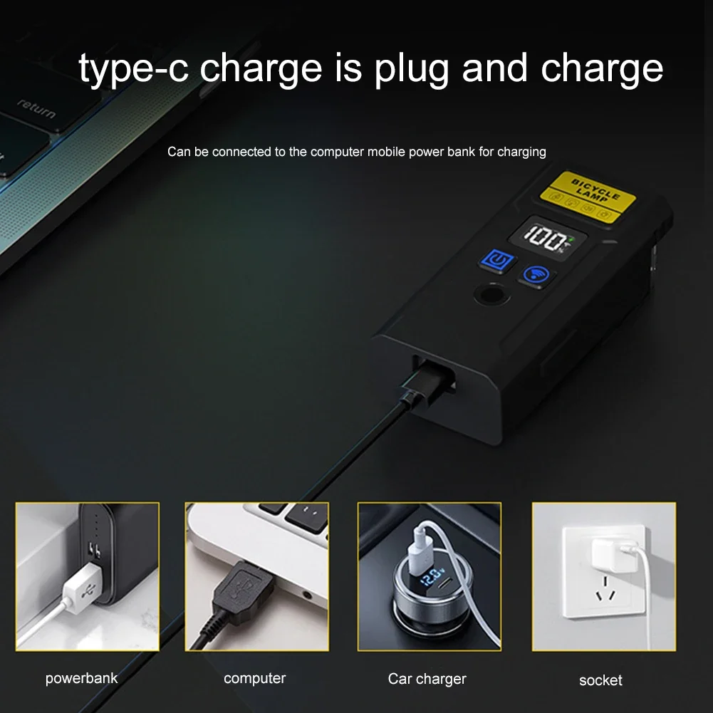 Bicycle Front Light with Horn Remote Control Smart Light Sensing Type-C Rechargeable Lamp for Night Riding Bicycle Headlight ﻿