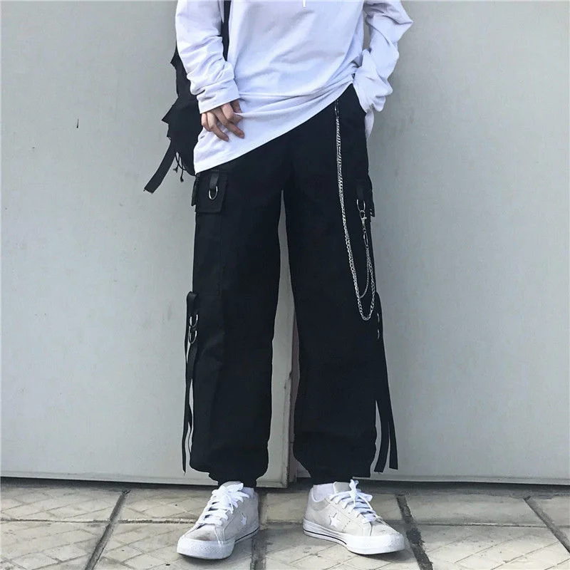 HOUZHOU Techwear Pant Sets Men Punk 3 piece outfits Black Cargo Pants Long Sleeve Shirts Korean Streetwear Hip Hop Spring 6