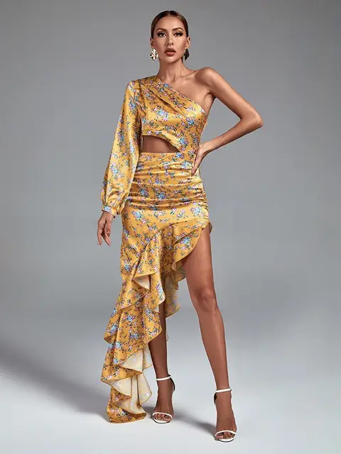 Tolani Floral One Shoulder Ruffle Skirt Outfit - Image 2