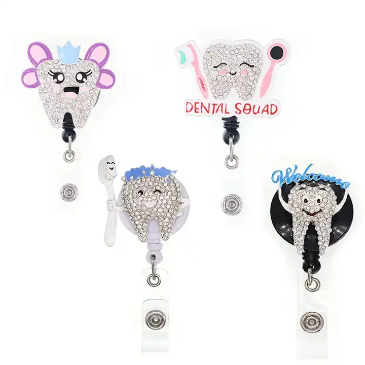 Free Shipping White Rhinestone Tooth Shape Badge Reel Medical Nurse/Doctor/  Dentist Badge Holder - AliExpress