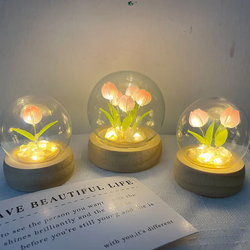 Tulip Night Light Cute Bedroom Room Decor Floral Lamp Valentines Day Gift Lampara  Tulipanes Girlfriend DIY Material Handmade - AliExpress