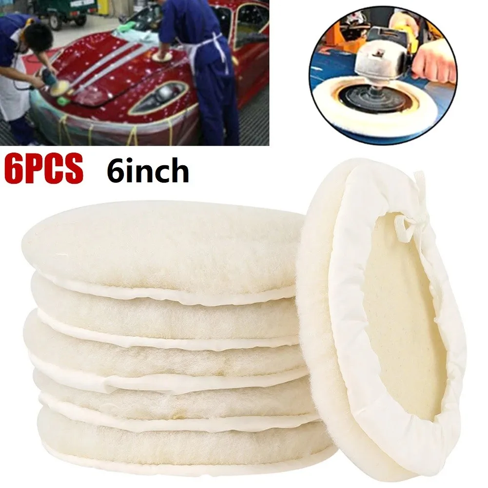 

6Pcs 6inch Car Lambs Wool Bonnet Buffing Wheel Pad Buffer Polishing Polisher Pad 6" / 150 Mm Buffing Pads For Furniture Wood