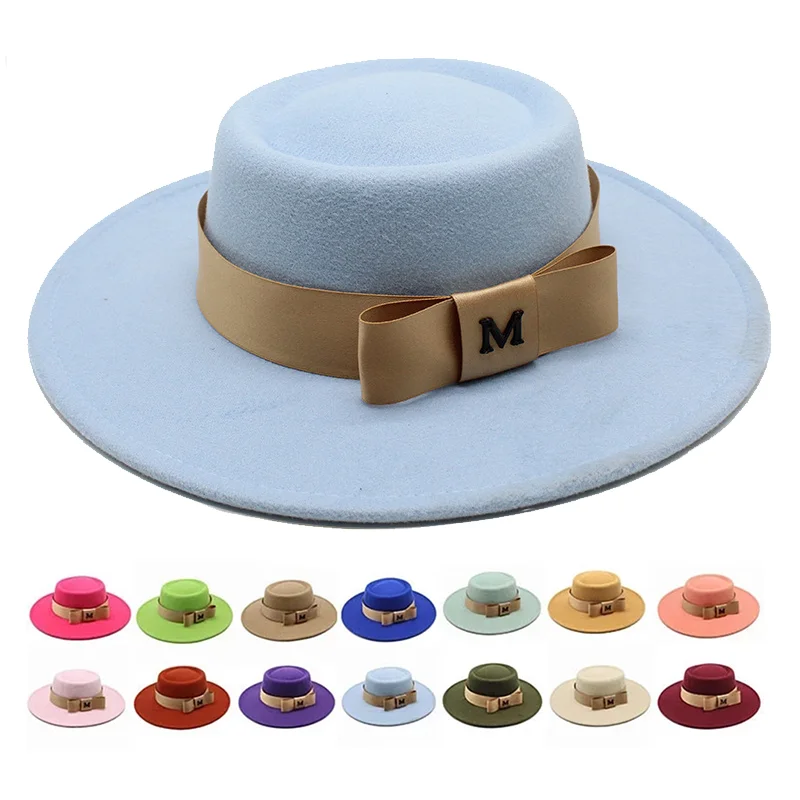 Bump Cap Fedoras Hats For Women Men Lake Blue Flat Top Hat Classic Jazz Cap Panama Church Camel Women Hats шапка
