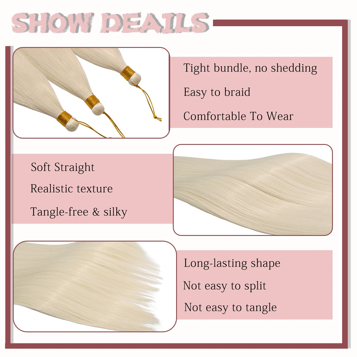26 inch Ariel Straight Pony Hair Bundles Crochet Braids Hair Synthetic Braiding Hair Ombre Blonde Crochet Hair Extensions 4