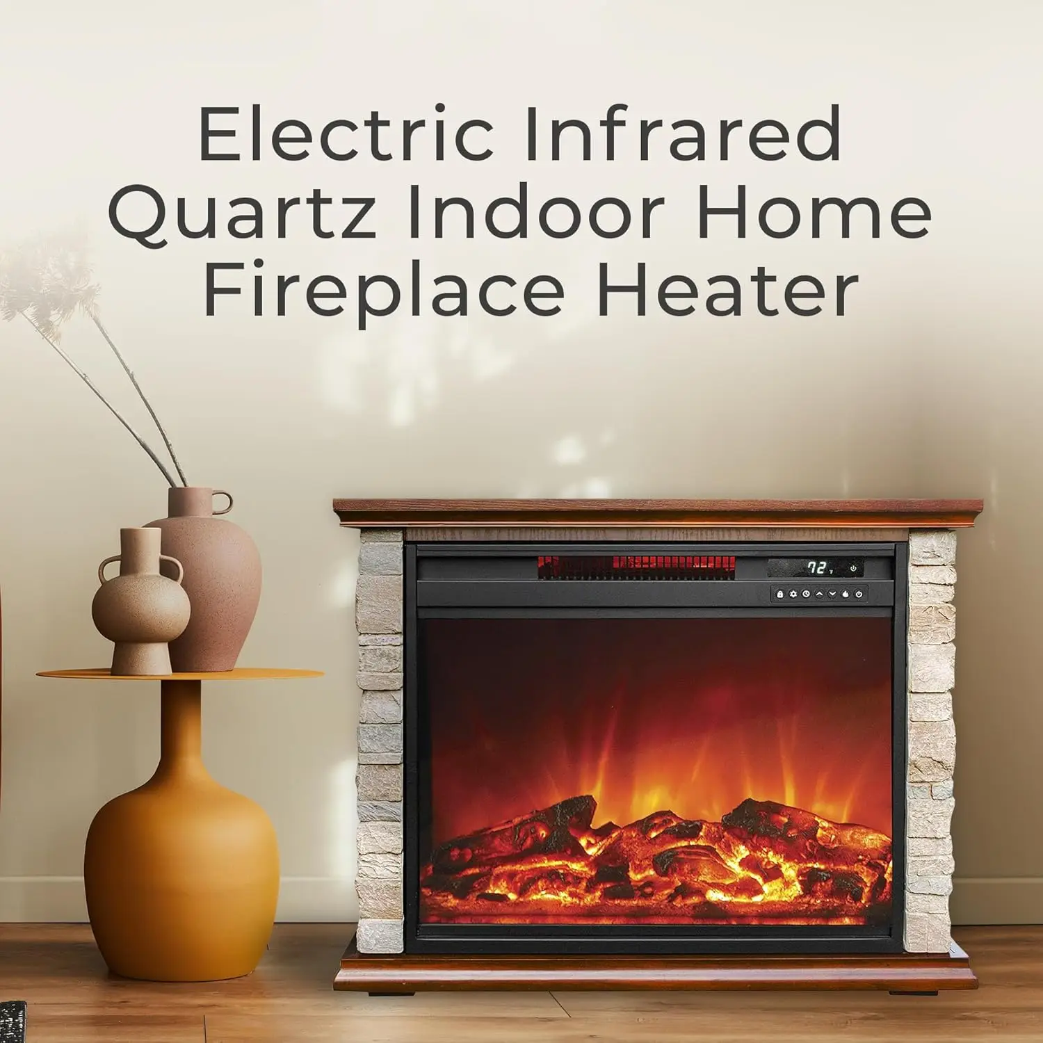 LifePro 1500Watt Electric Infrared Quartz Fireplace Heater for Indoor Use with 3Heating Elements and Remote Faux Stone &Oak Wood 6