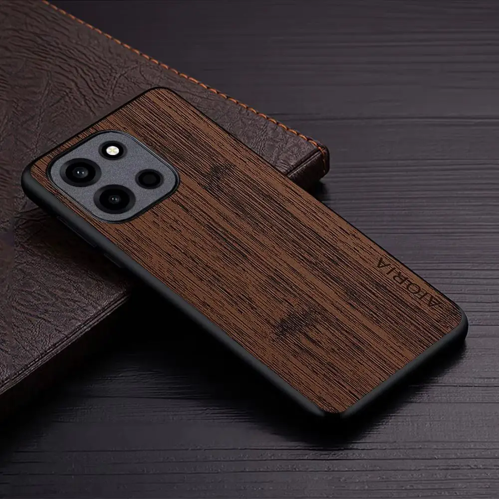 Elegant Straight Wood Grain PU Leather Phone Case Cover