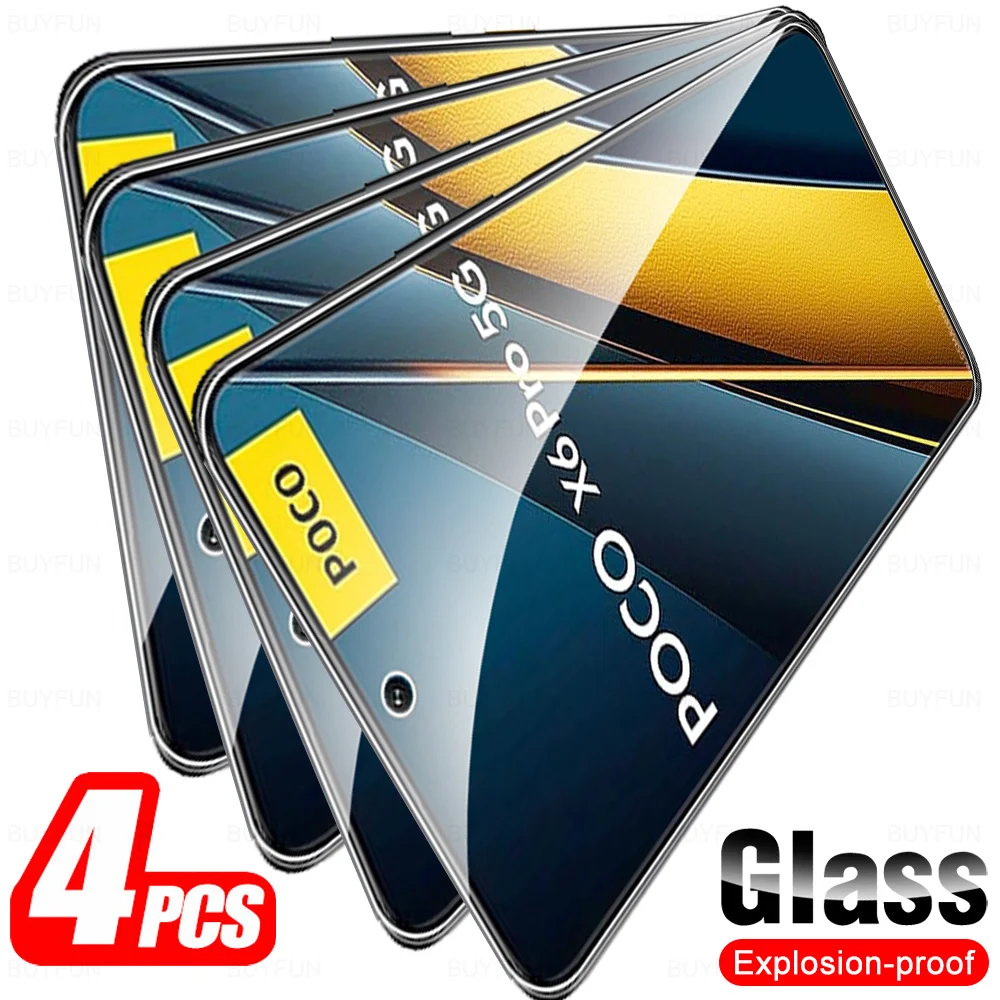 

PocoX6Pro стекло 4 шт. для Xiaomi Poco X6 Pro 5G закаленное стекло PocoX6 Little X6Pro Poxo X 6 6X 2024 защита для экрана Защитная пленка