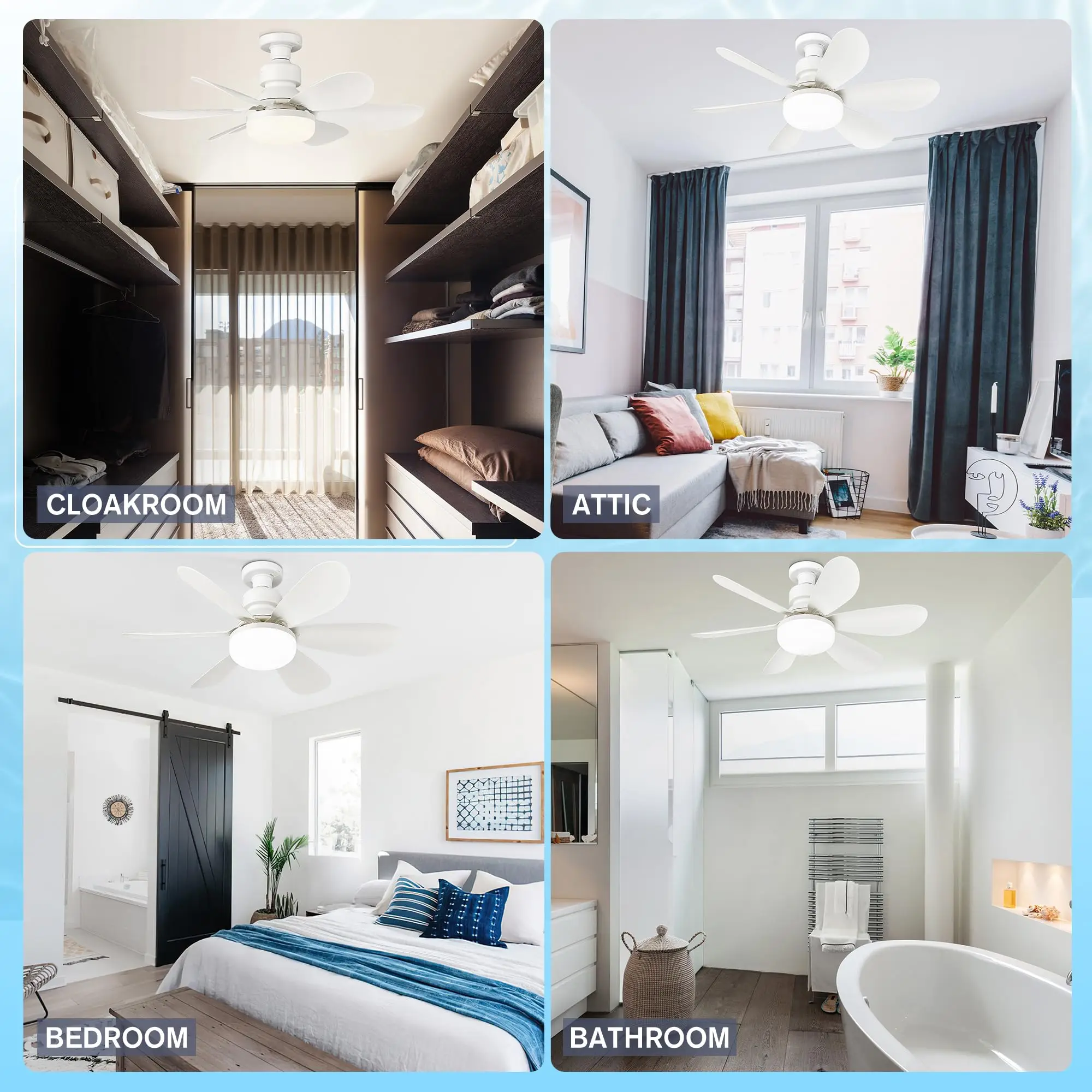 Ceiling Fan Light Screw in Small Ceiling Fan Remote 3 Wind Speed Dimmable LED 3000-6500K 6 White Blades 20.5 Inch