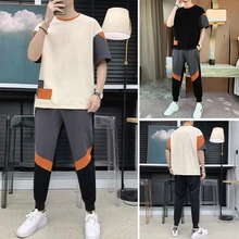 

2021 new summer suit men's short-sleeved t-shirt trend Korean version with a handsome set of casual clothes
