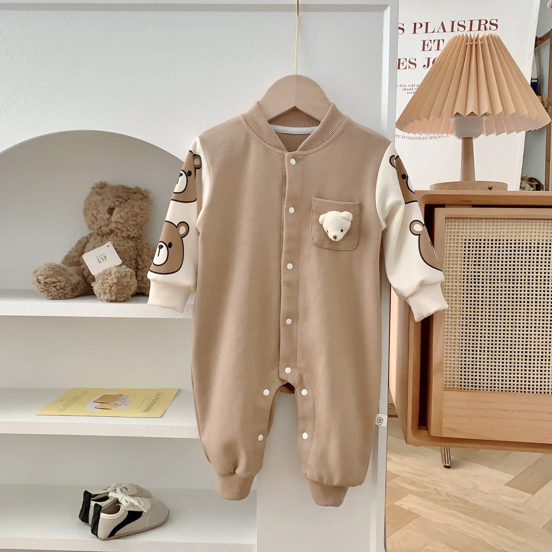 

New Design Stitching Bear Baby Boy Girl Cute One Set Romper Jumpsuit Newborn Spring Autumn Clothes