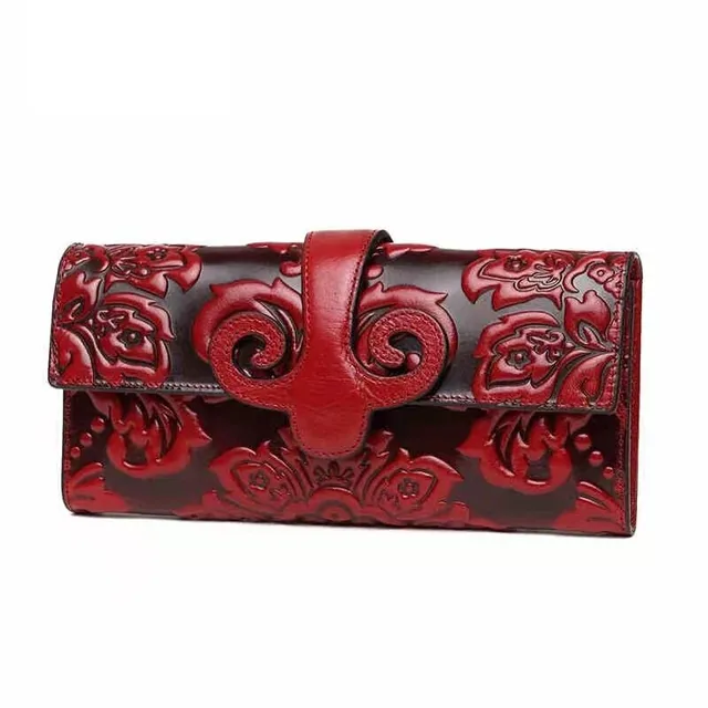 floral genuine leather wallet women long womens leather wallets large female purse real leather woman clutch purses 4