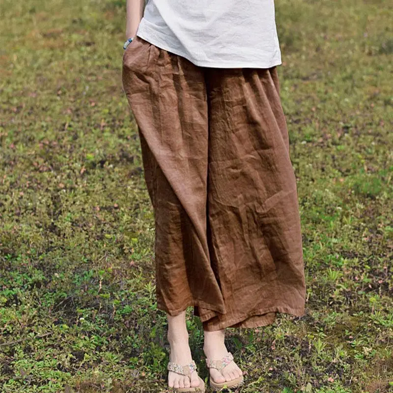 2024 New Summer Casual Lazy Style Simple Solid Color Retro Art High Waisted Loose Oversize Thin Pleated Wide Leg Pants for Women