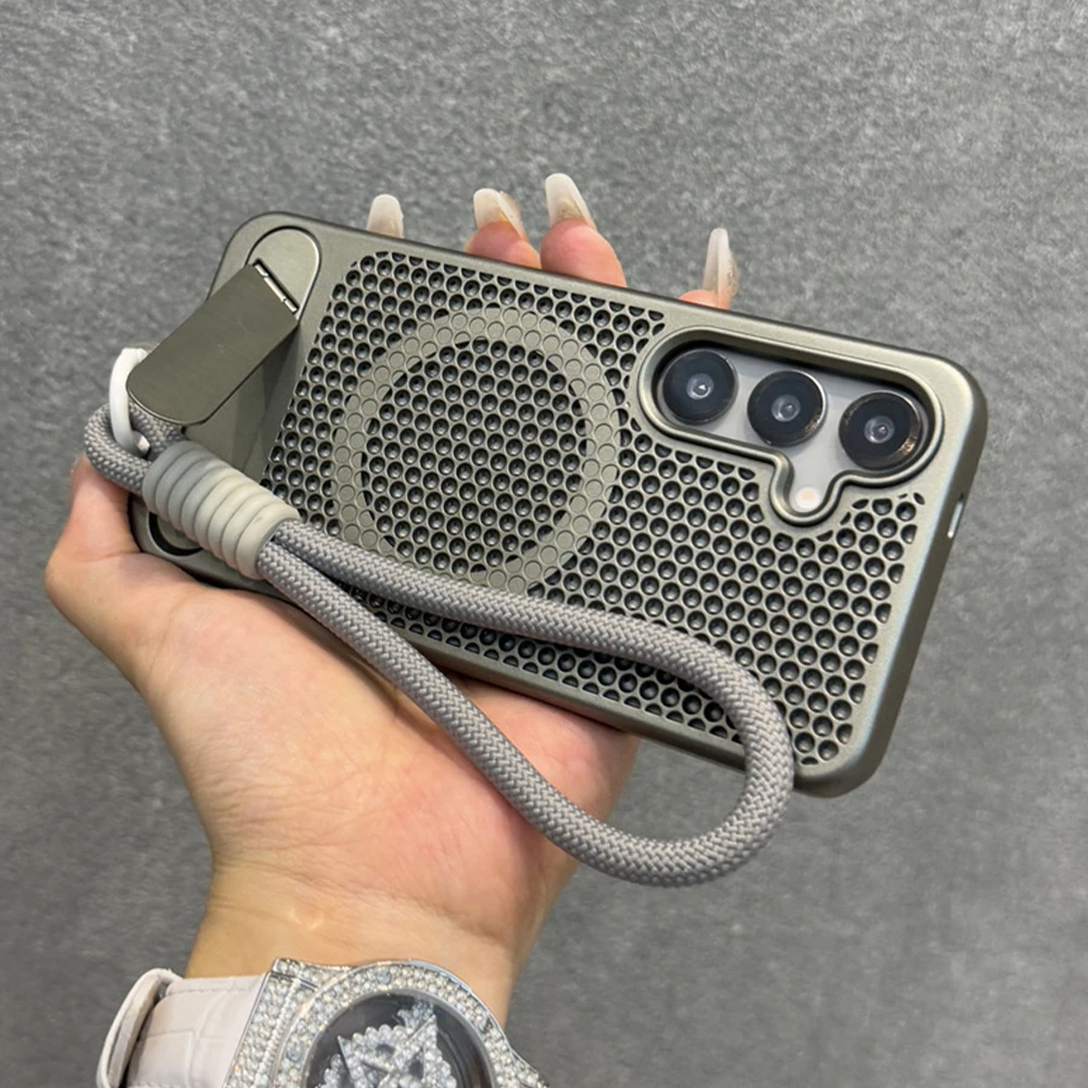 Luxury Magnetic Heat Dissipation Phone Case with Invisible Fold Stand and Breathable Plating Cover