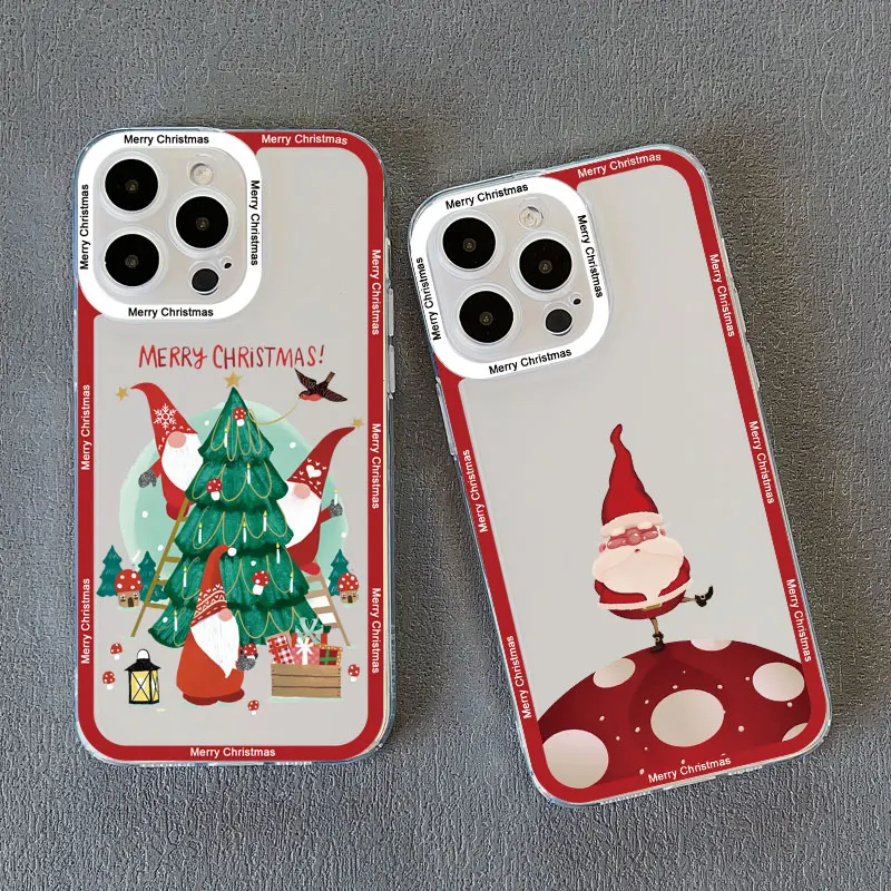 Festive Santa Claus Clear Phone Case - Cute Holiday Design, Durable Transparent Back Cover