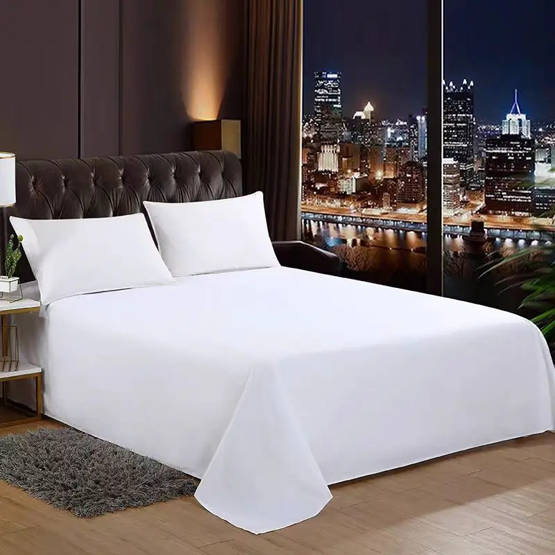 One Piece of Single Bed Sheetss (Excluding Pillowcases and Pillow Cores) Washed Material Pure White Hotel Bed Sheetss B&B Single and Double Home Use 3