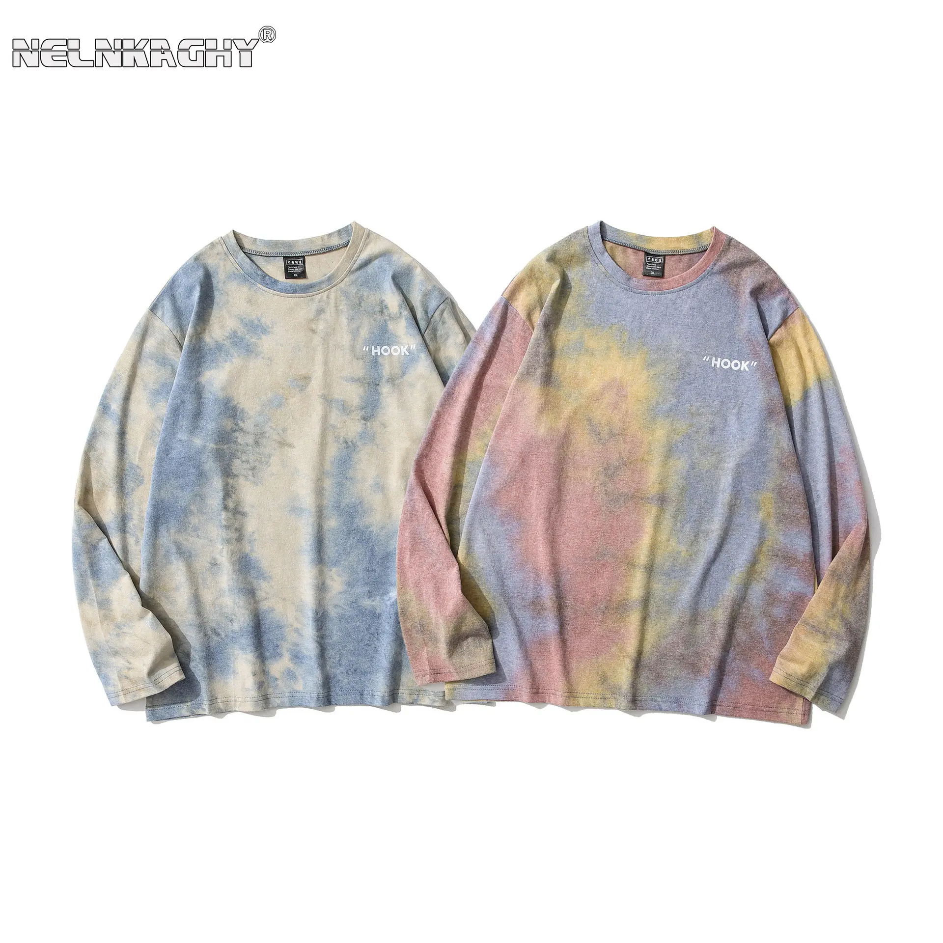 

My Lovers and Me Men Women Full Sleeve O-neck Tid-dyed Top Shirts Cool Fashion Tees Sweethearts Loose Clothing 3 Colors