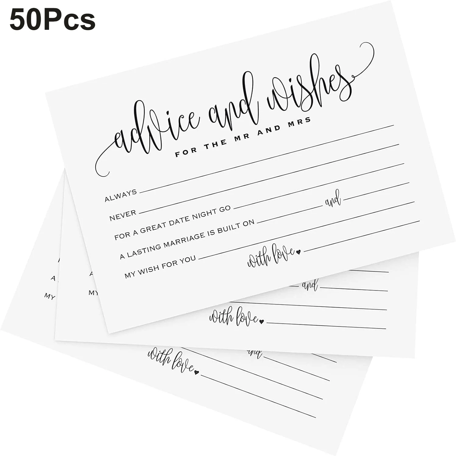 50Pcs Wedding Well Wishes Cards Advice Cards Note Marriage Advice Reception Decor for Bride and Groom Newlyweds Bridal Shower