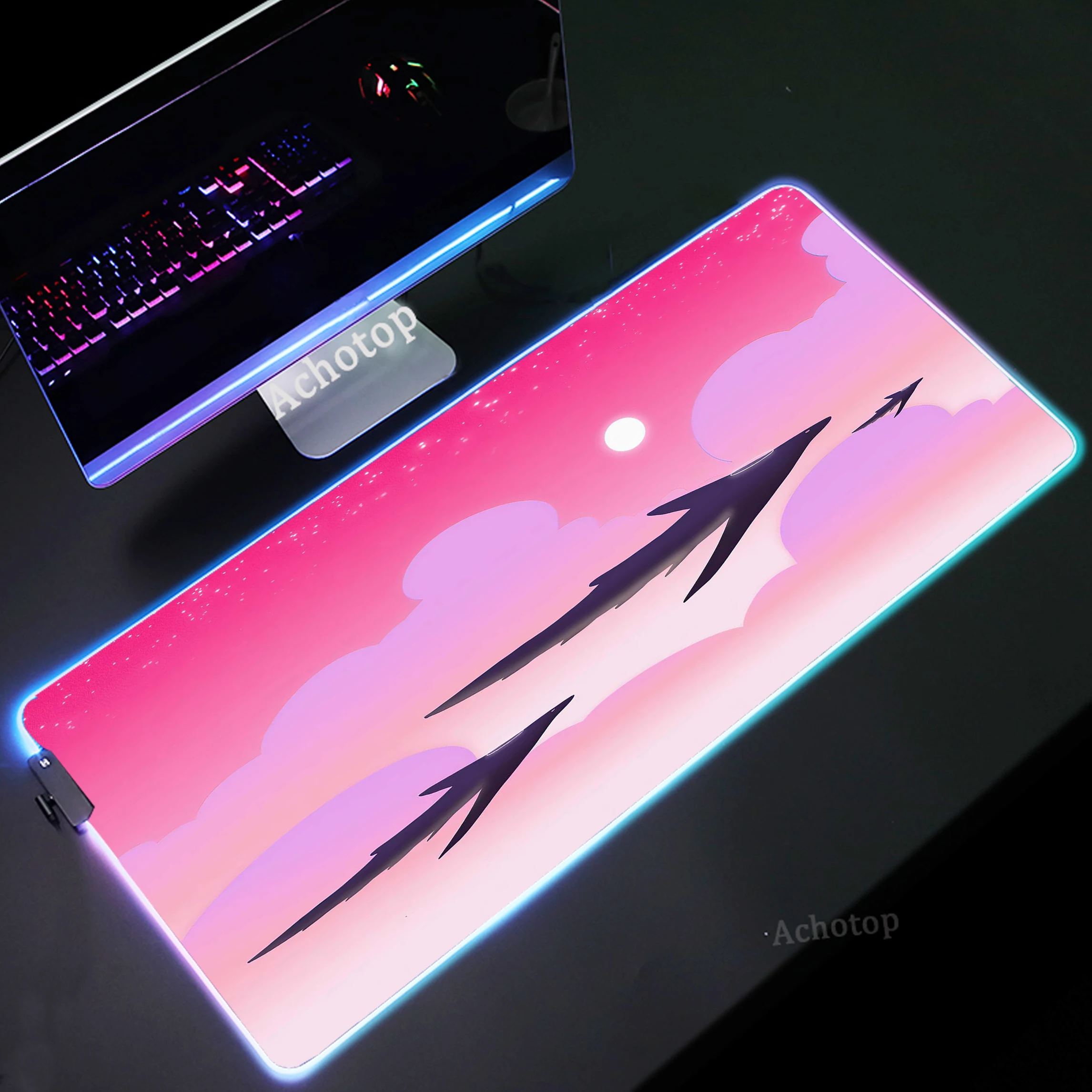 

RGB Pink Sunset Mouse Pad XXL 90x40 Large Gaming Mouse Mat LED Backlit Desktop Carpet Pc Game Keyboard Mousepad Big Rubber Mats