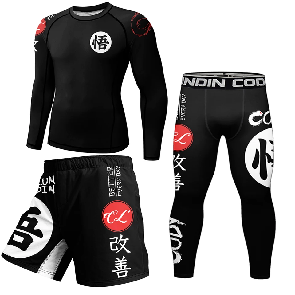 Sports Apparel Mens T Shirt Kimono Jiu Jitsu Mma T-shirt+Pant Rashguard For Men 4Pcs/Suits Muay thai MMA Shorts Bjj Gi Rash guard Boxing Jerseys Sportsuit