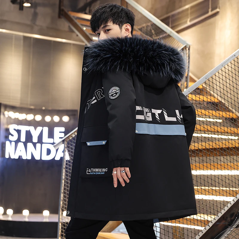 Fashion 2023 Autumn Winter Men's Casual Warm Fleece Hooded Jackets Mid-Length Thick Plush Coats Streetwear Padded Parkas Clothes