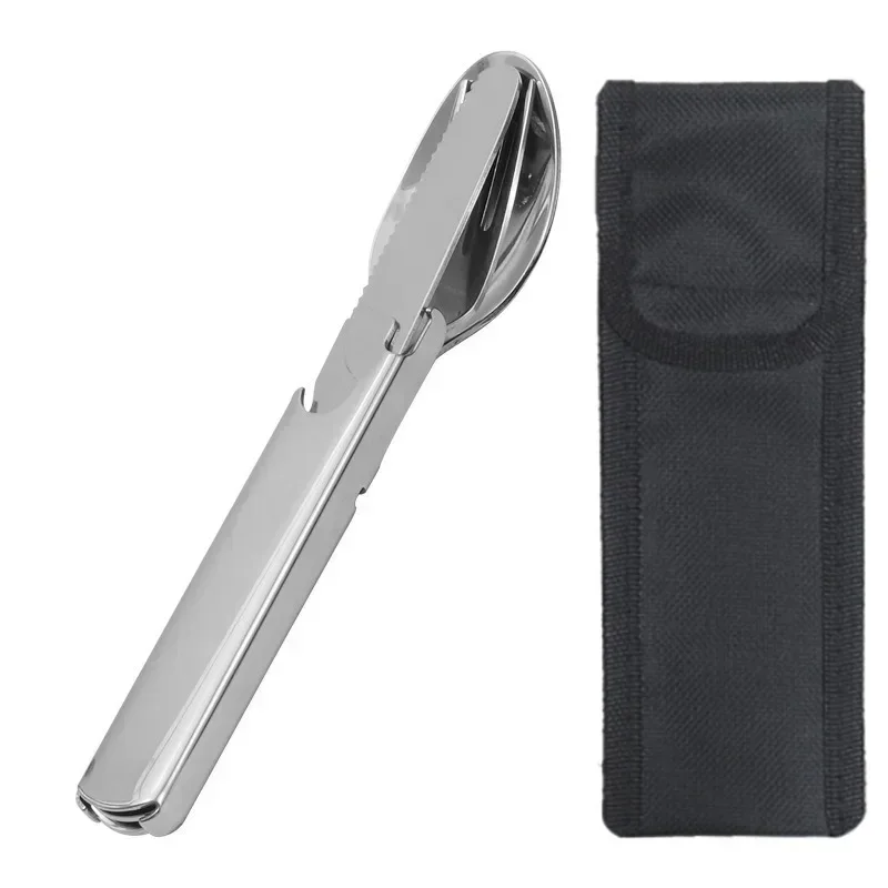 Stainless Steel Portable Outdoor Camping Multi-functional Combination Cutlery Knife and Fork Set Fan Fork and Spoon