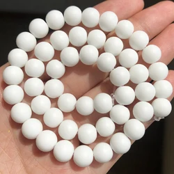 Natural Black Volcanic Lava Stone Round Beads for DIY Jewelry and Bracelet Making - Bulk Wholesale, 15'' Strand, Multiple Sizes Available (Matte White Stone)