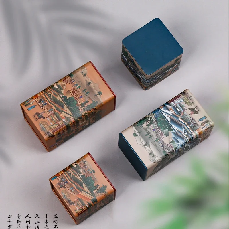 Tea Tin Box Tea Canister Creative Square Tea Jar Tinplate Storage Jar Chinese Candy with Lid Storage Box Living Room Decoration Home Decoration
