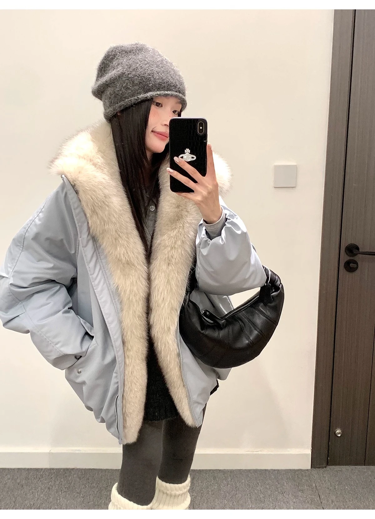 Korean Winter Removable Large Fur Collar Fashion Down Cotton Jacket Women's Long Sleeves Short Loose Thickened Pie Overcome Coat
