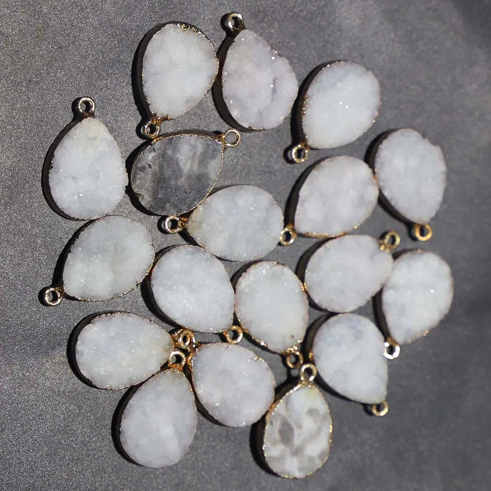 Natural White Crystal Pendant Water Drop Agate Gold-edged Necklace Sweater Chain Jewelry Accessories6Pcs Wholesale Free Shipping