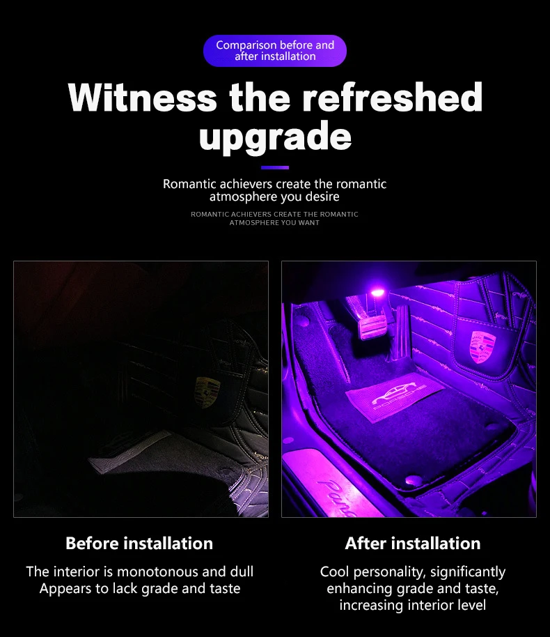 LED Car Foot Ambient Light RGB Night Light with USB Neon Mood Lighting Car Interior Environment Lamp Decorative Atmosphere Light