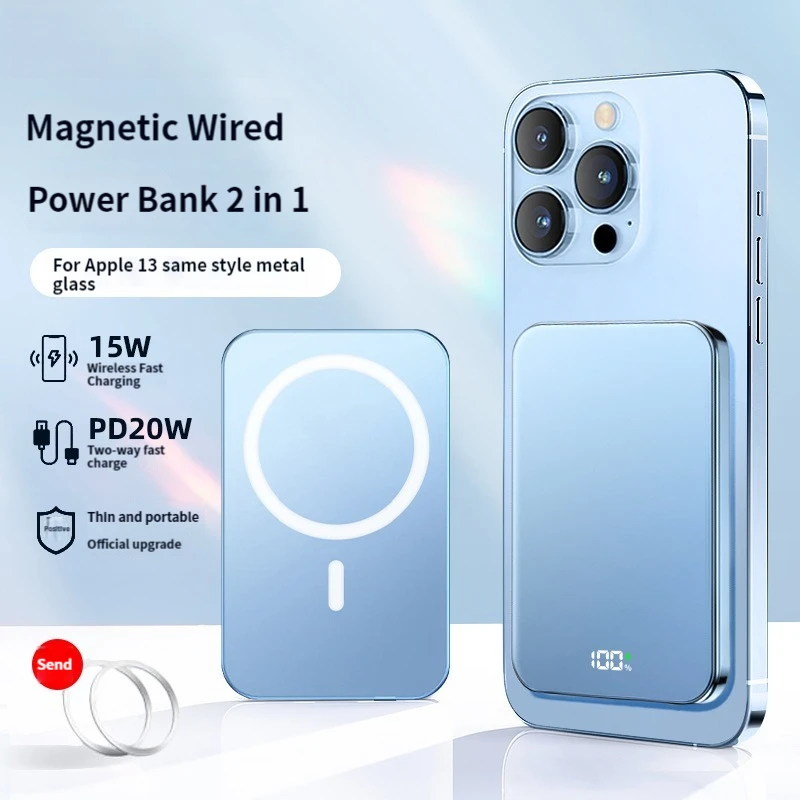 

10000mAh Macsafe Powerbank Magnetic Wireless Power Bank Fast Charge Portable External Auxiliary Battery For iPhone 14 13 12 Mini