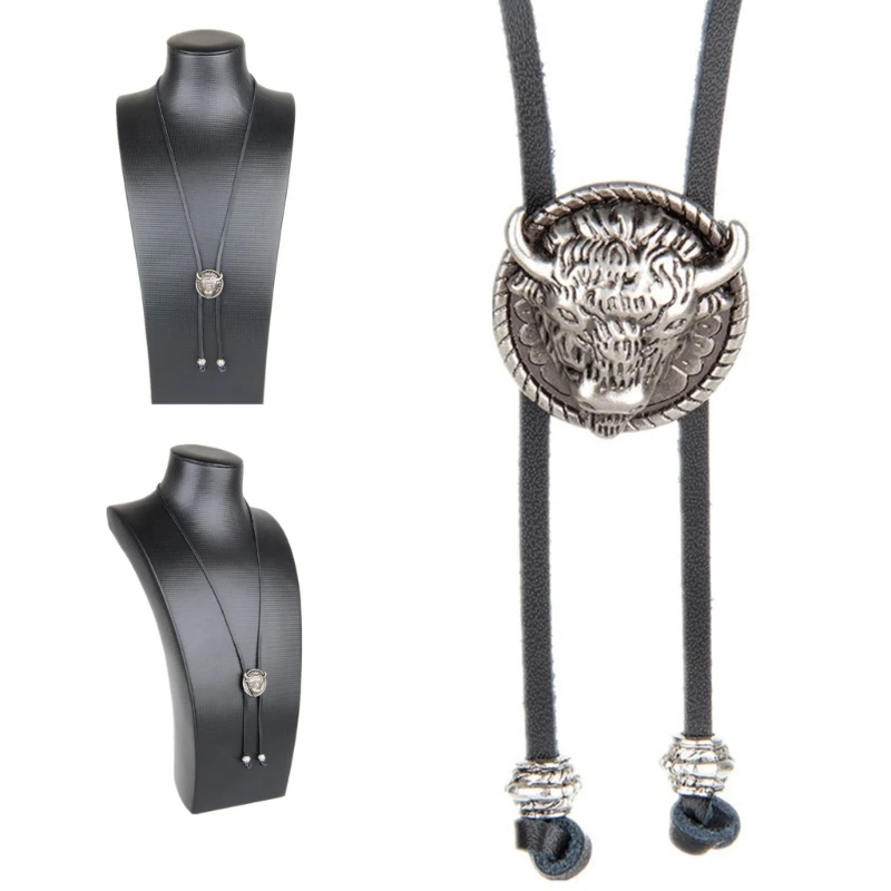 

Bolo Tie for Men Head Animal Bolo Ties Handmade Leather Rope Long Necklace Sweater Chain Shirt Bolo Tie