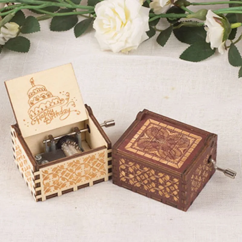 Wooden Music Box Girl Birthday Gifts For Girlfriend Happy Birthday To You Theme UV Painting Diy Home Accessories Decor Garden 4
