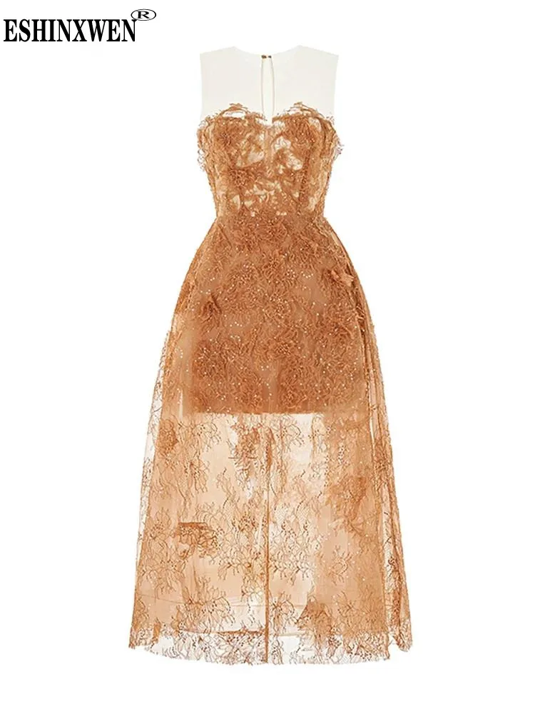 

Eshin Strapless High Quality Luxury Patchwork Lace A Line Women Dresses 2024 Spring Fashion Female New Party Dress TH6296