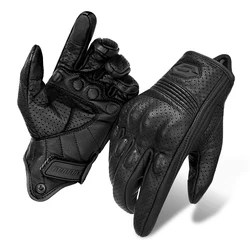 Vintage Leather Motorcycle Gloves - Unisex Retro Motocross & Biker Accessories - XXL (SU06 - 2 Black)