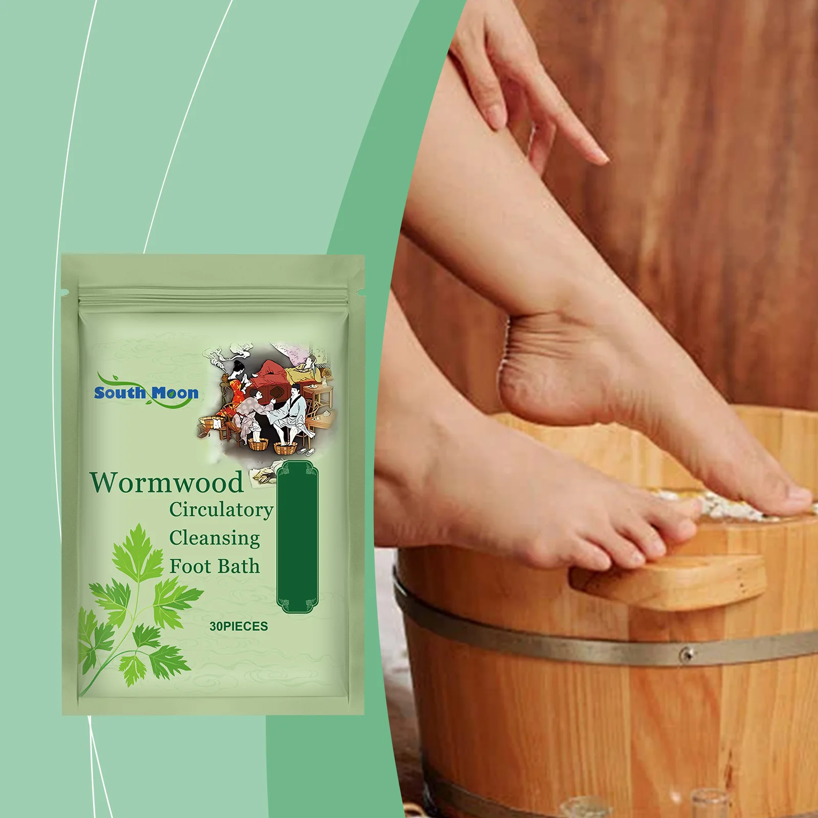 Wormwood Foot Bath Herbal Help Sleep Relieve Stress Fatigue Relax Muscle Lymphatic Drainage Dehumidification Foot Cleansing Soak