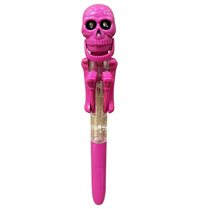 New Halloween Skull Boxing Pen Toys Creative Personality Fun Eyes Will Glow Skull Ballpoint Pen Children Decompression Toys