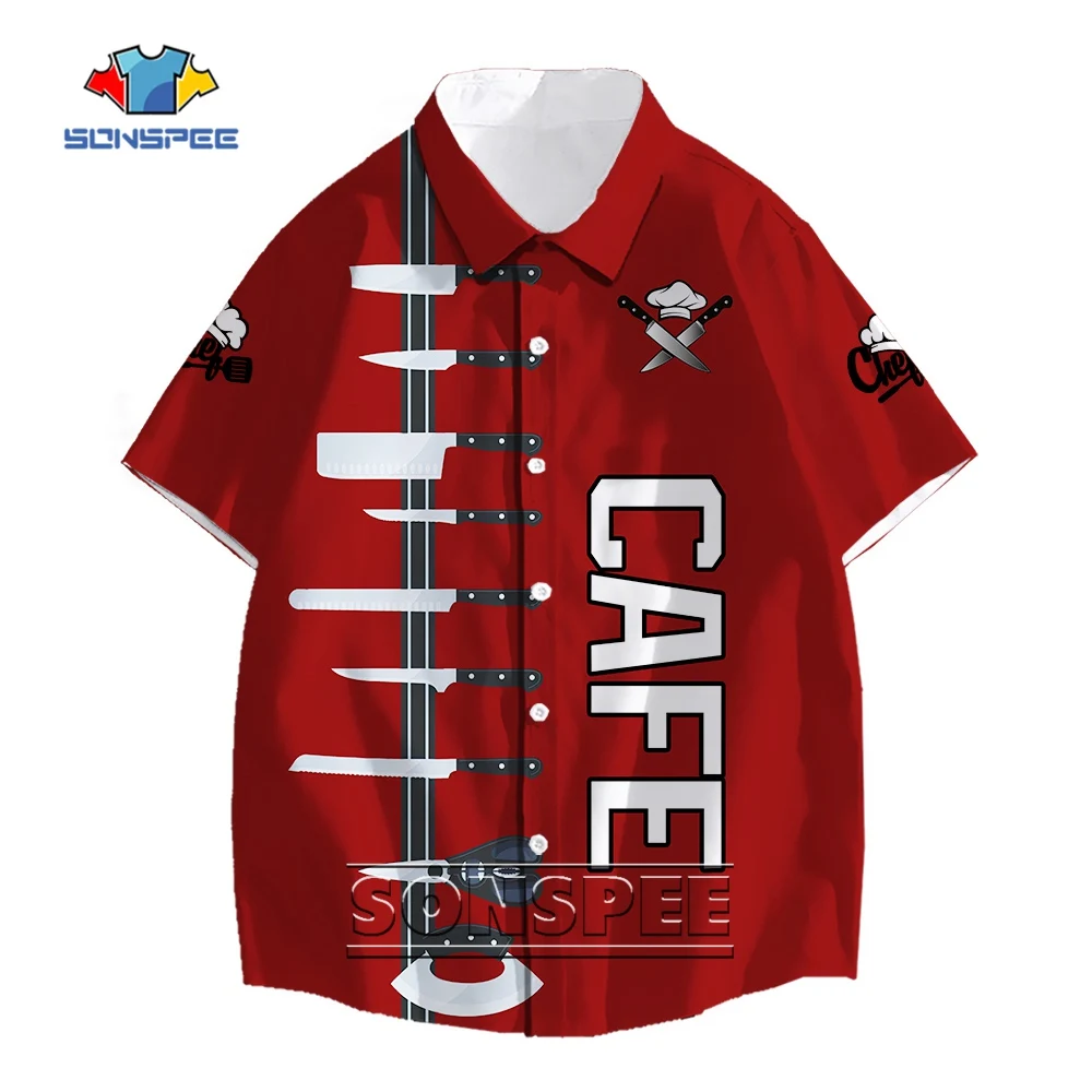 

SONSPEE 3D Printing Harajuku Cartoon Hip Hop Hawaiian Shirt Chef Kitchen Cutlery Tableware Shirts Fashion Personality Trend Top