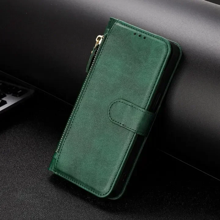 Enhanced Faux Leather Crossbody Zipper Wallet Case with Flip Book Cover
