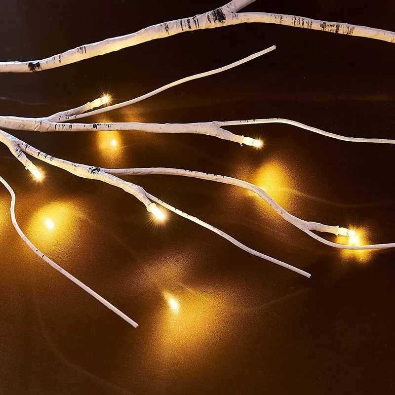 2023 Birch Garland Lights 48 LED Battery Operated - Lighted Twig Vine for Fireplace 8 Modes Decoration Indoor Outdoor Use