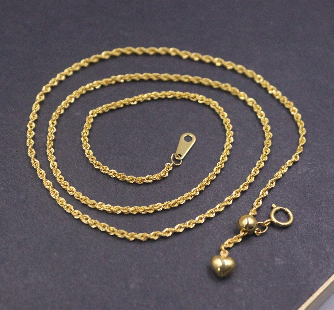 

Pure Au750 18K Yellow Gold Chain 1.8mm Adjust Rope Link Necklace 1.7g 16.6inch