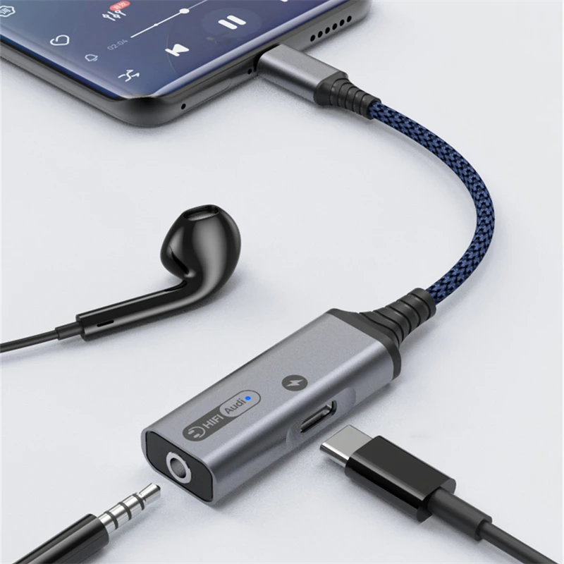 Type-C to 3.5mm HIFI DAC earphone Amplifier 60W PD USB Headphone Jack audio adapter 32bit 384kHz Digital Decoder AUX Converter