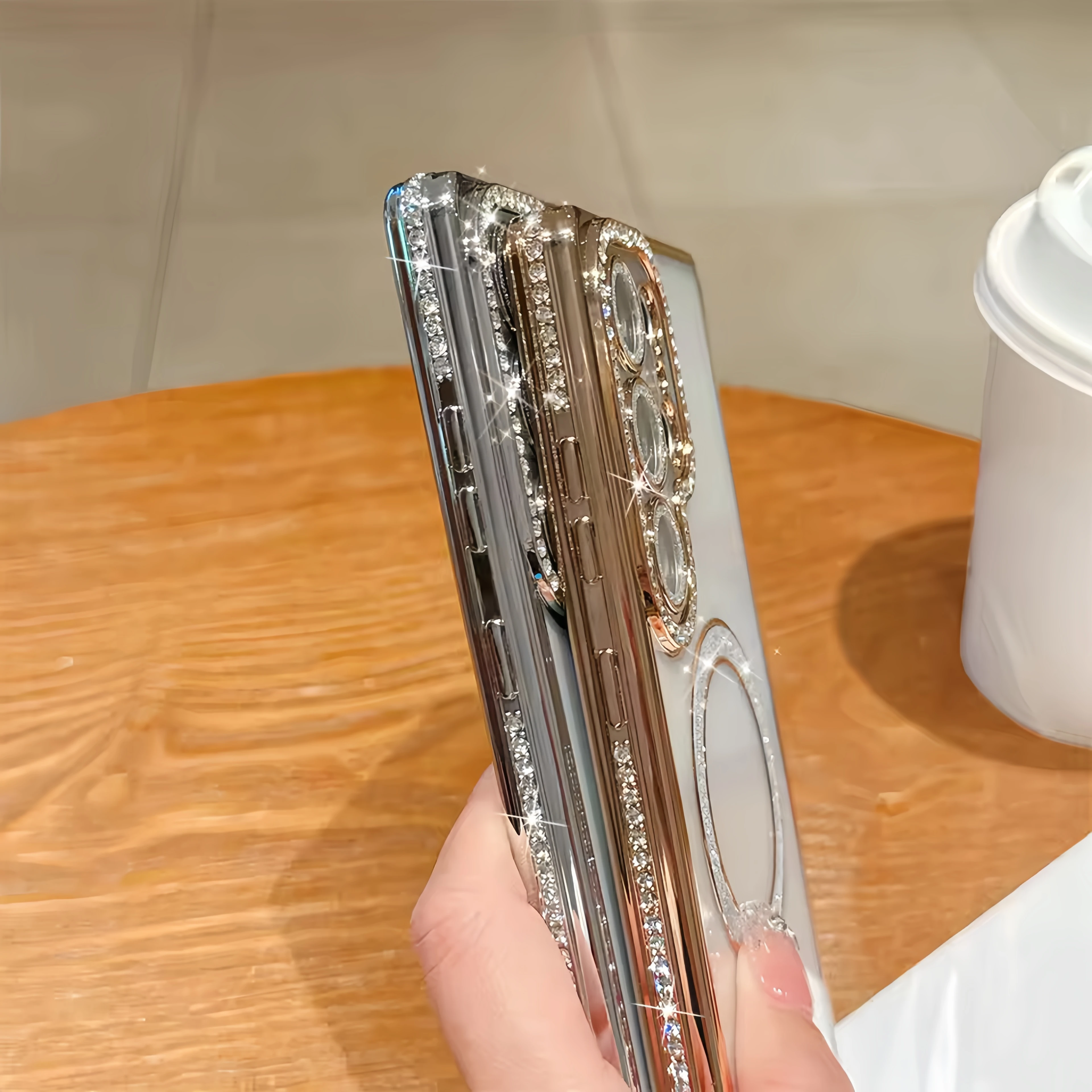 Luxury Glitter Rhinestone Magnetic Transparent Phone Case with Plating Finish