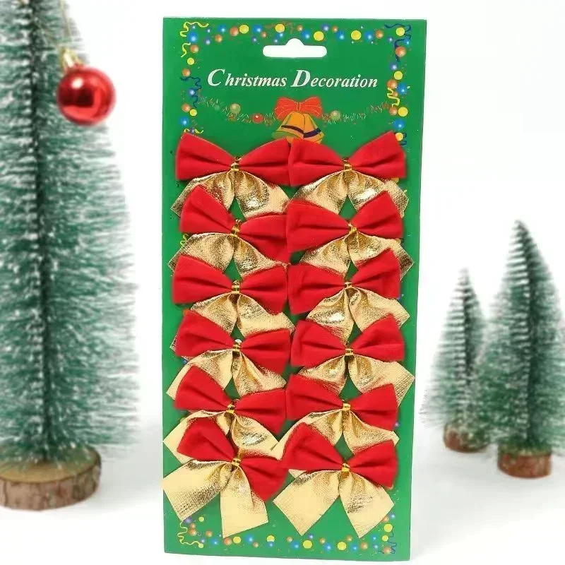 thumbnail image 1 of 36/12Pcs Mini Christmas Bow Red Glitter Ribbons Bow Xmas Tree Hanging Pendant Ornament Navidad New Year Party DIY Gifts Supplies, 1 of 5